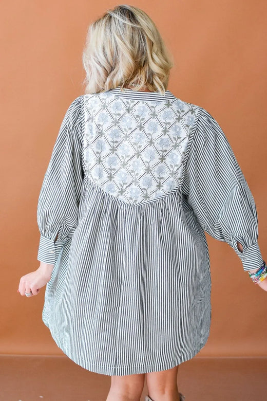 Tied Floral Printed Striped Long Sleeve Dress - alternate view 3