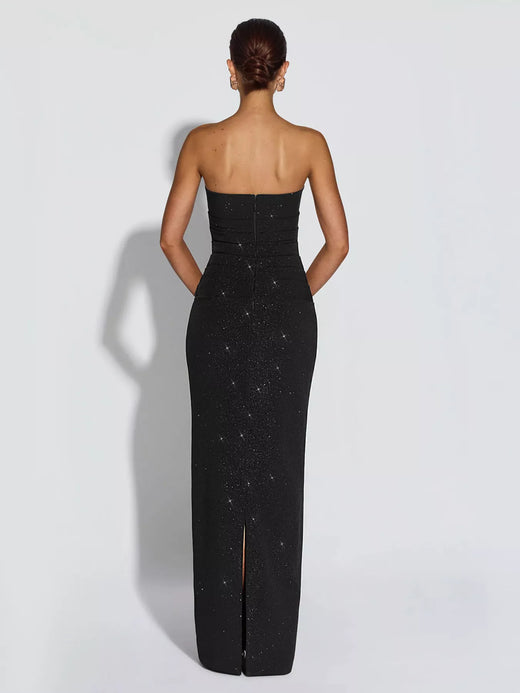 Slit Glitter Tube Maxi Dress with Scarf - alternate view 6