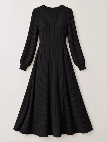Ribbed Knit Long Sleeve A-Line Midi Dress - alternate view 6