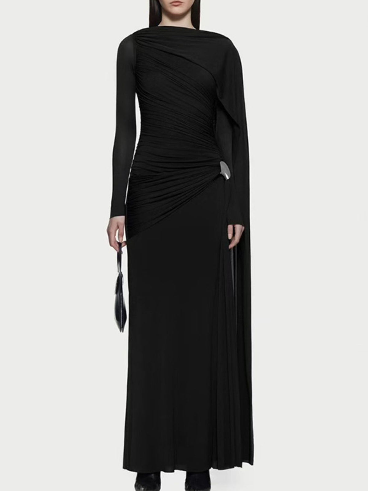 Ruched Draped Long Sleeve Maxi Dress - alternate view 10