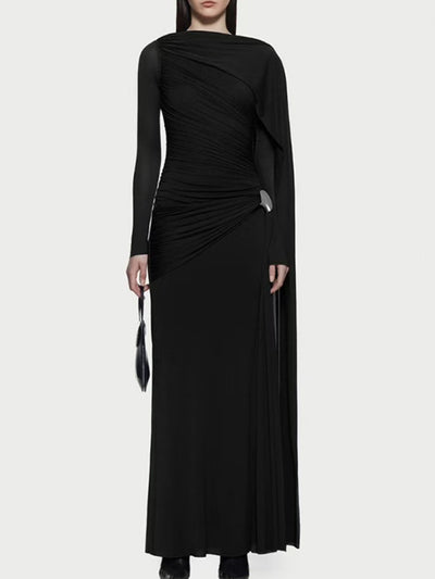 Ruched Draped Long Sleeve Maxi Dress - alternate view 10
