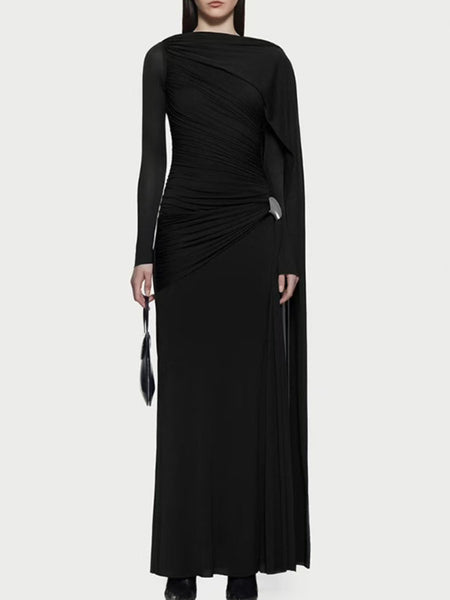 Ruched Draped Long Sleeve Maxi Dress - alternate view 10