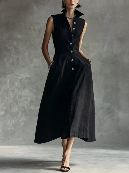 Sleeveless Button-Down Midi Shirt Dress