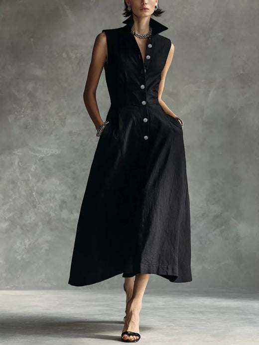 Sleeveless Button-Down Midi Shirt Dress