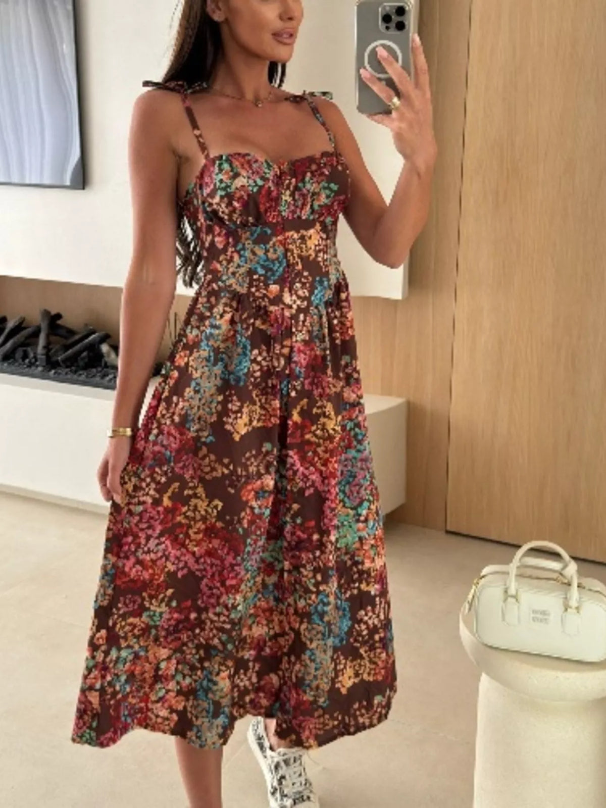 Printed Tie-Strap Midi Dress - alternate view 20