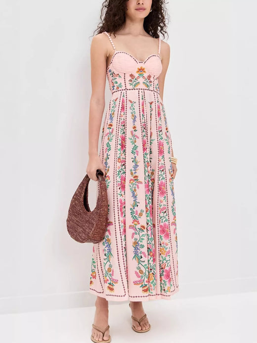 Floral Print Sweetheart Neck Dress - alternate view 5