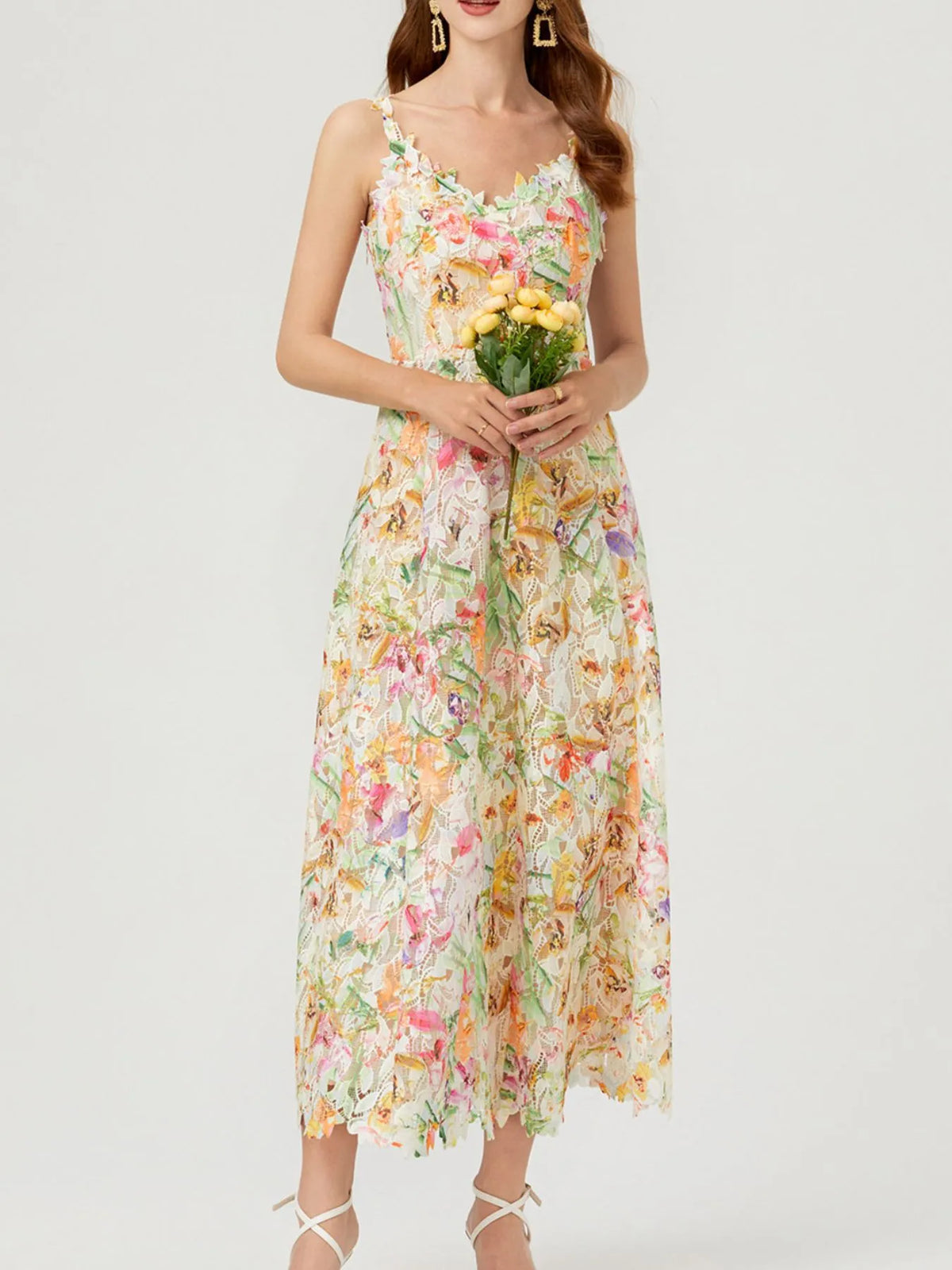 Floral Lace Sleeveless V-Neck Midi Dress - alternate view 4