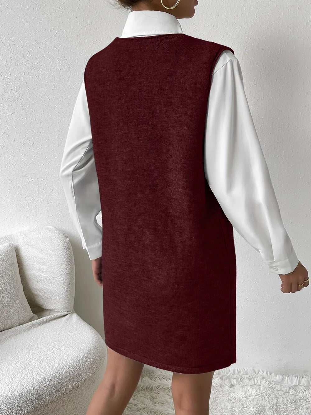V-Neck Sleeveless Sweater Dress with Pockets - alternate view 17
