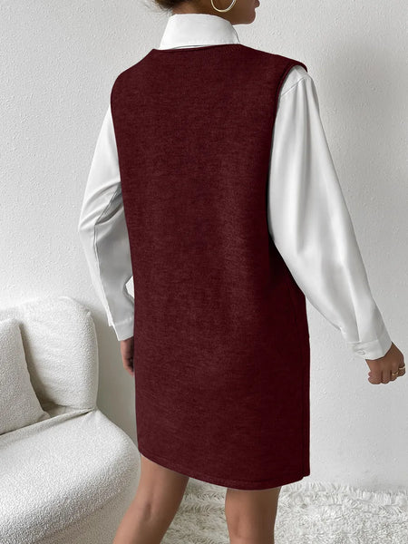 V-Neck Sleeveless Sweater Dress with Pockets - alternate view 17