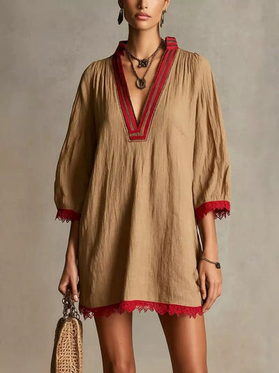 Lace Trim Notched Mini Dress - alternate view 2