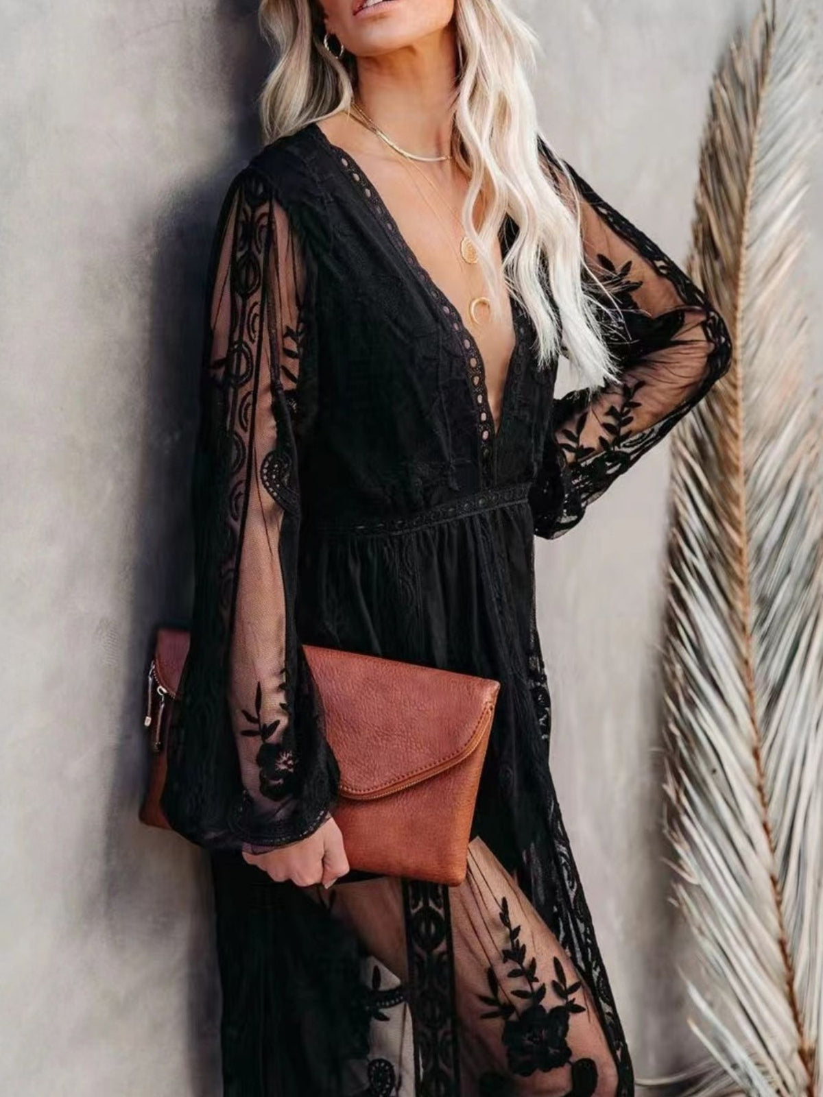 Floral Lace Slit Maxi Dress - alternate view 12