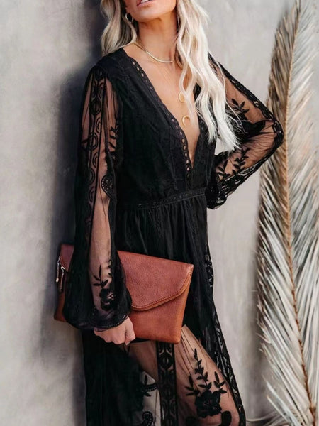 Floral Lace Slit Maxi Dress - alternate view 12