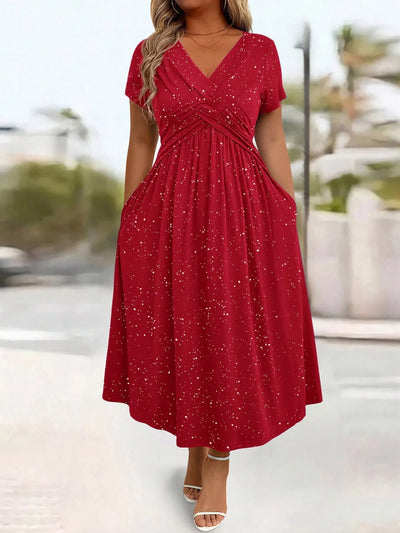 Full Size Twisted Front Short Sleeve Midi Dress with Pockets Plus Size - alternate view 5