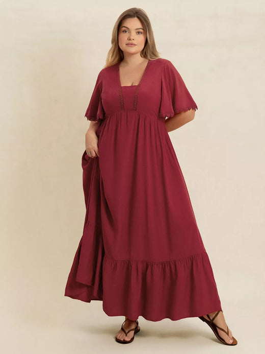 Lace Detail Flutter Sleeve Maxi Dress