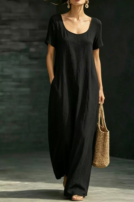 Full Size Casual Loose Short Sleeve Maxi Dress - alternate view 6