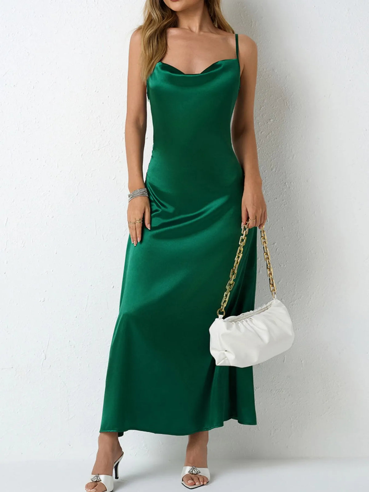 Satin Cowl Neck Cami Dress - alternate view 3