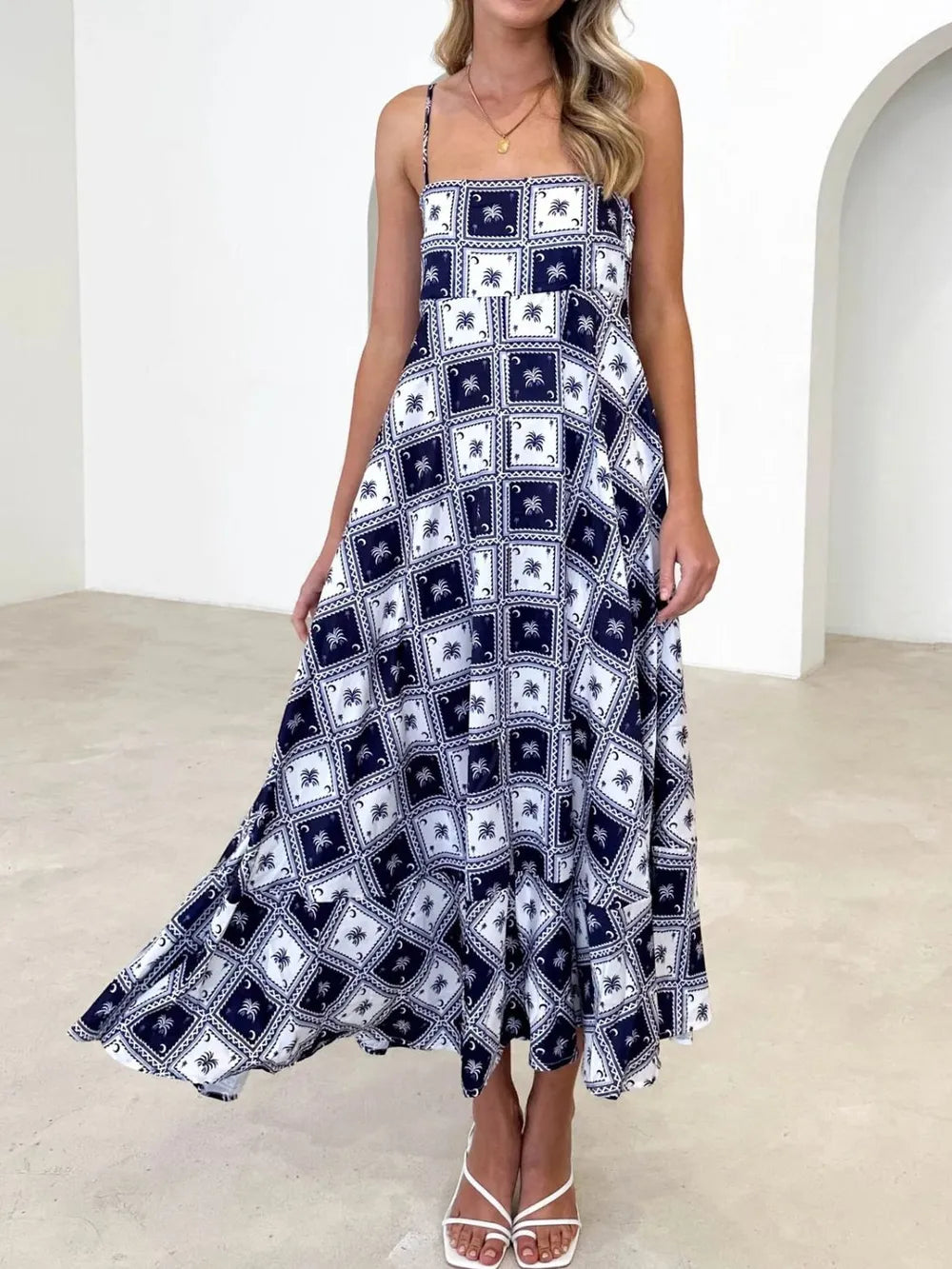 Printed Square Neck Sleeveless Midi Cami Dress - alternate view 3