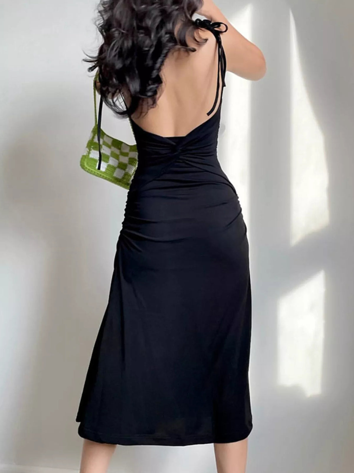 Ruched Tie Shoulder Midi Dress - alternate view 6