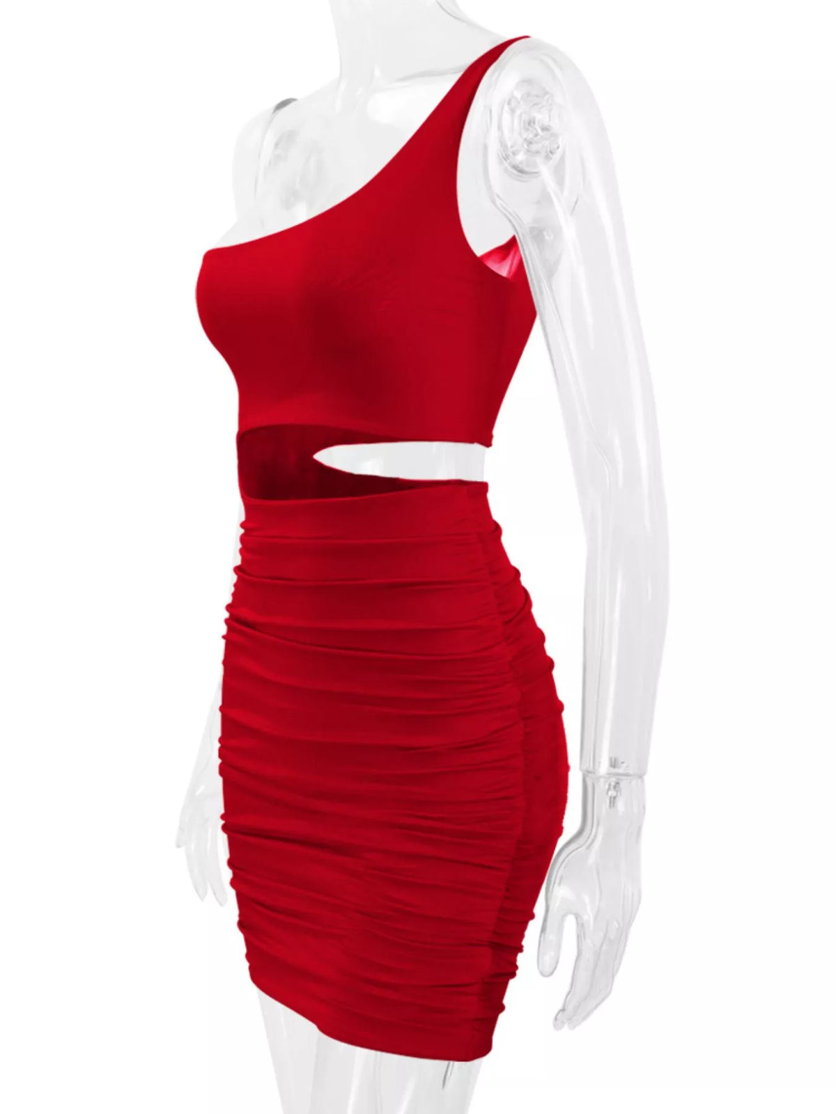 One-Shoulder Cutout Ruched Bodycon Mini Dress - alternate view 25