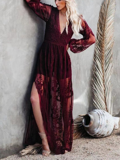 Floral Lace Slit Maxi Dress - alternate view 15