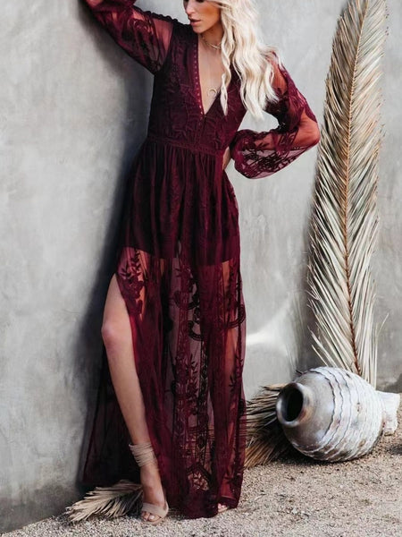 Floral Lace Slit Maxi Dress - alternate view 15
