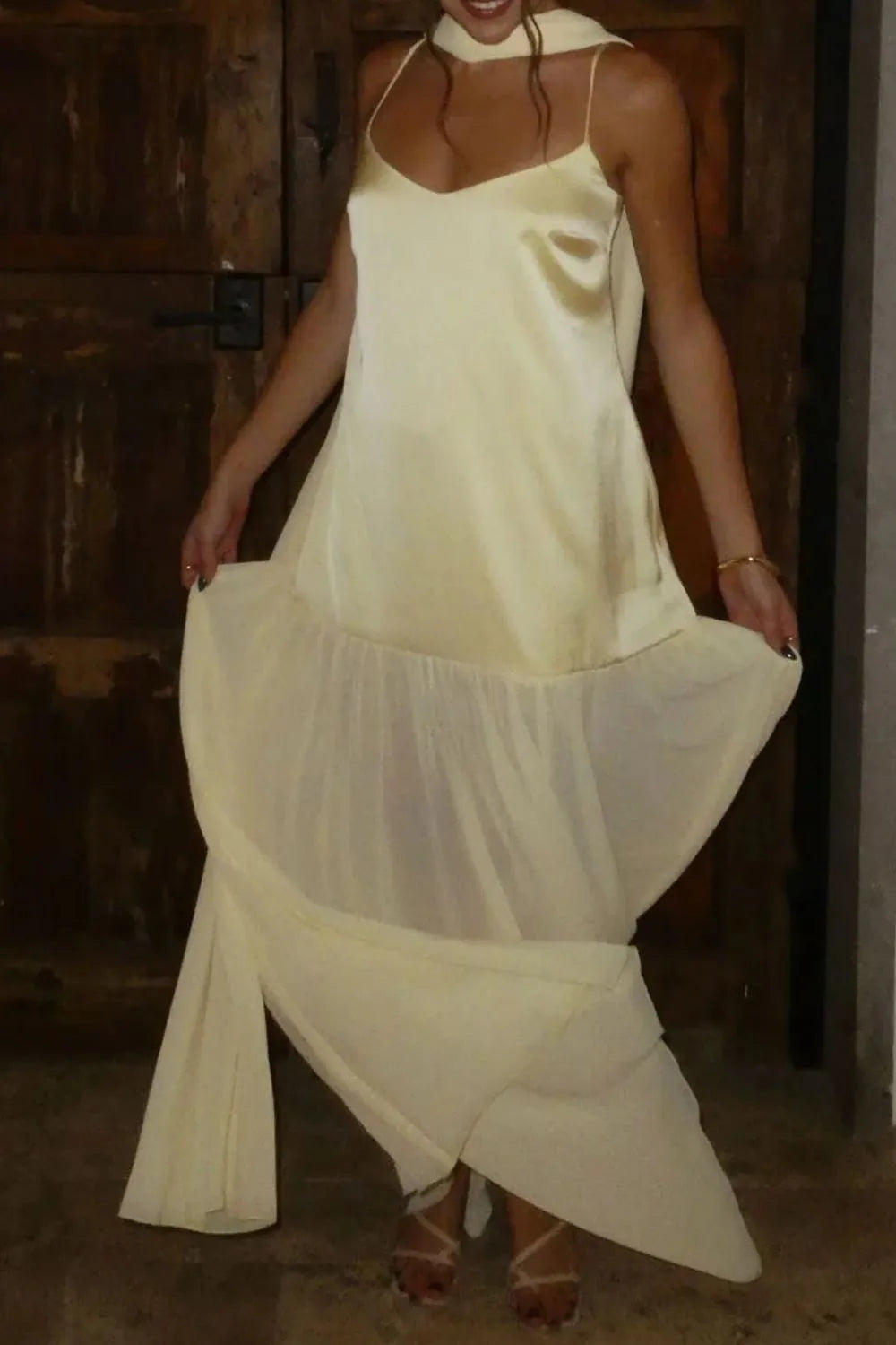 Adjustable Strap Maxi Cami Dress with Scarf - alternate view 24