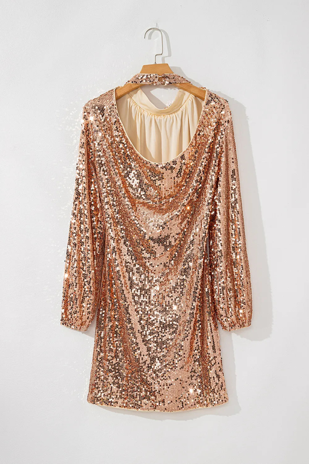 Backless Sequin Mock Neck Long Sleeve Mini Dress - alternate view 4