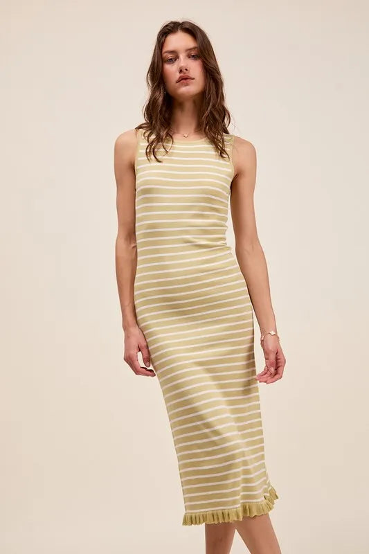 SO ME Stripe Sleeveless Sweater Knit Maxi Dress With Ruffled Hem - alternate view 2