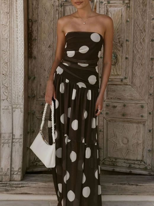 Polka Dot Strapless Ruched Maxi Dress - alternate view 5