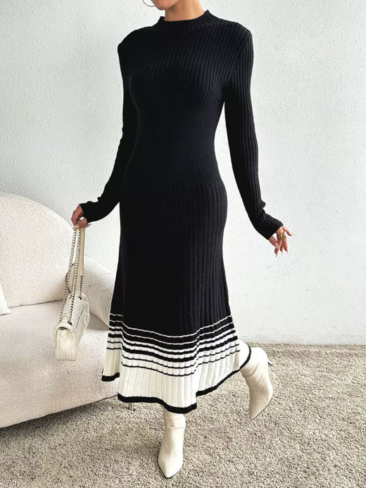 Ribbed Knit Sweater Dress with Striped Hem - alternate view 5