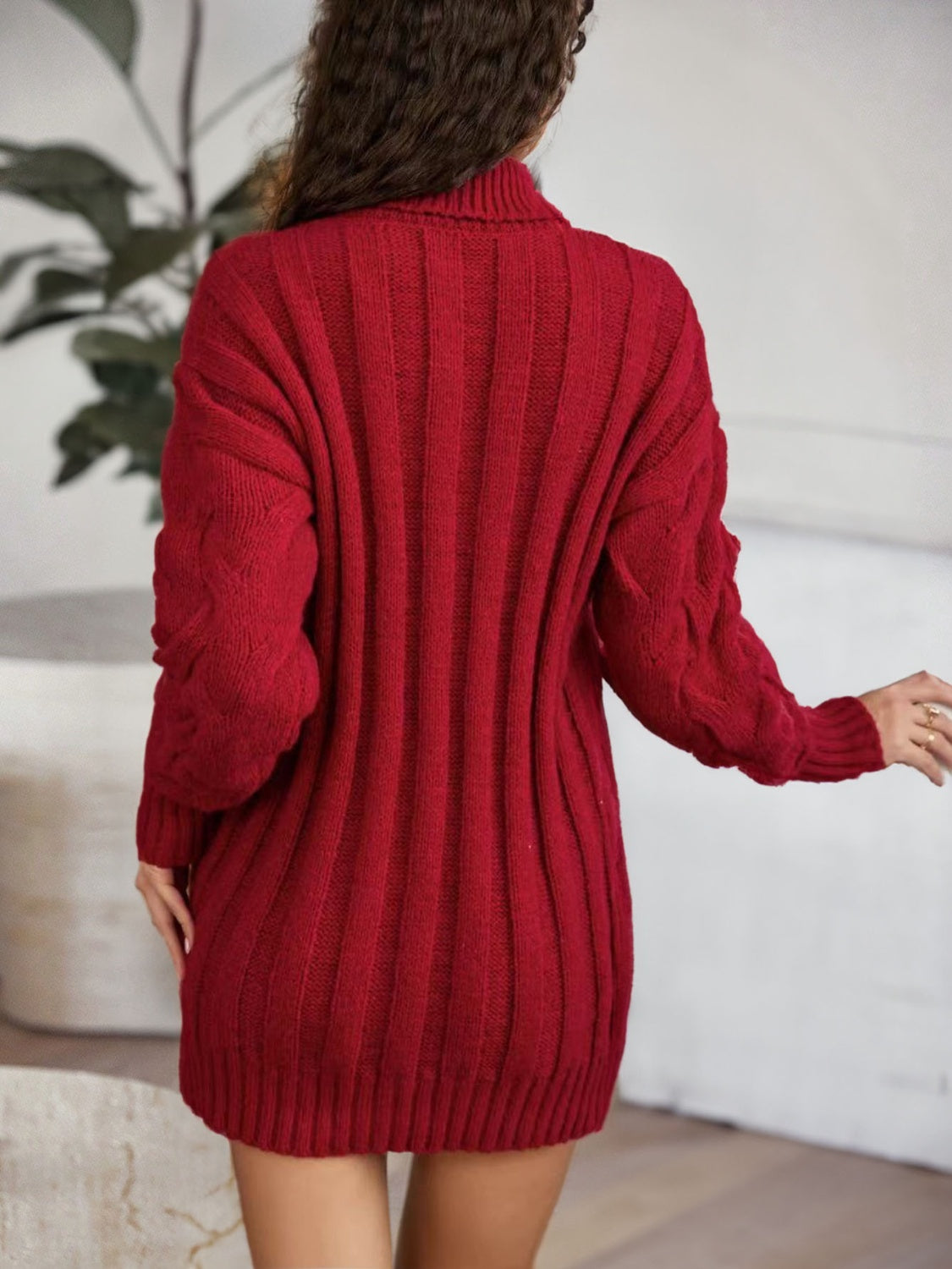 Cable-Knit Turtleneck Sweater Dress - alternate view 9