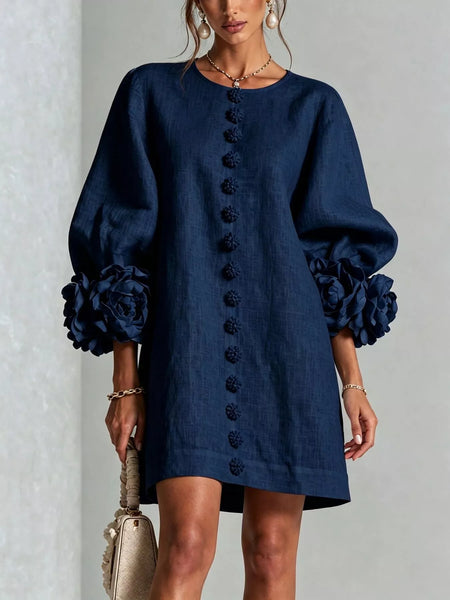 Full Size 3D Floral Round Neck Mini Dress Plus Size - alternate view 10