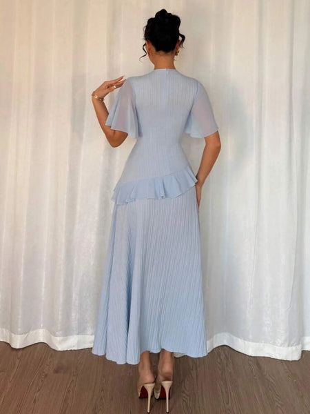 Ruffled Round Neck Flutter Sleeve Dress - alternate view 2