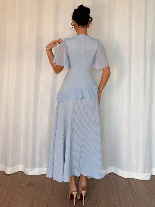 Ruffled Round Neck Flutter Sleeve Dress - alternate view 2