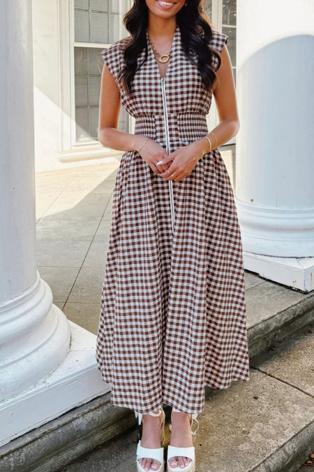 Gingham Zip-Front Midi Dress - alternate view 6