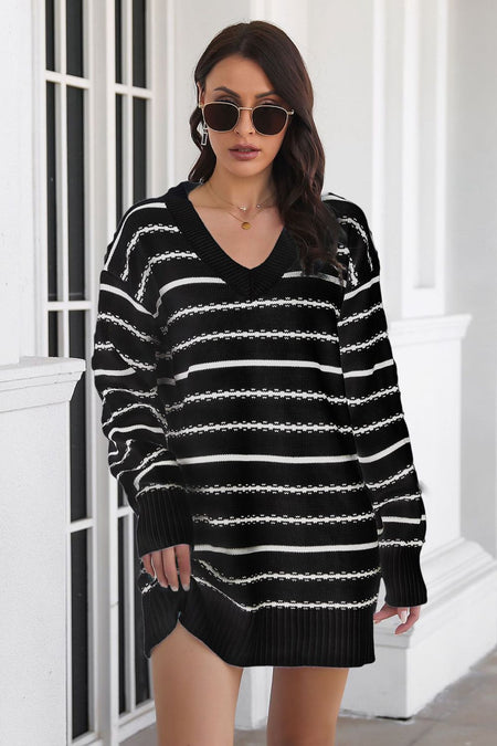 Striped V-Neck Sweater Dress - alternate view 7