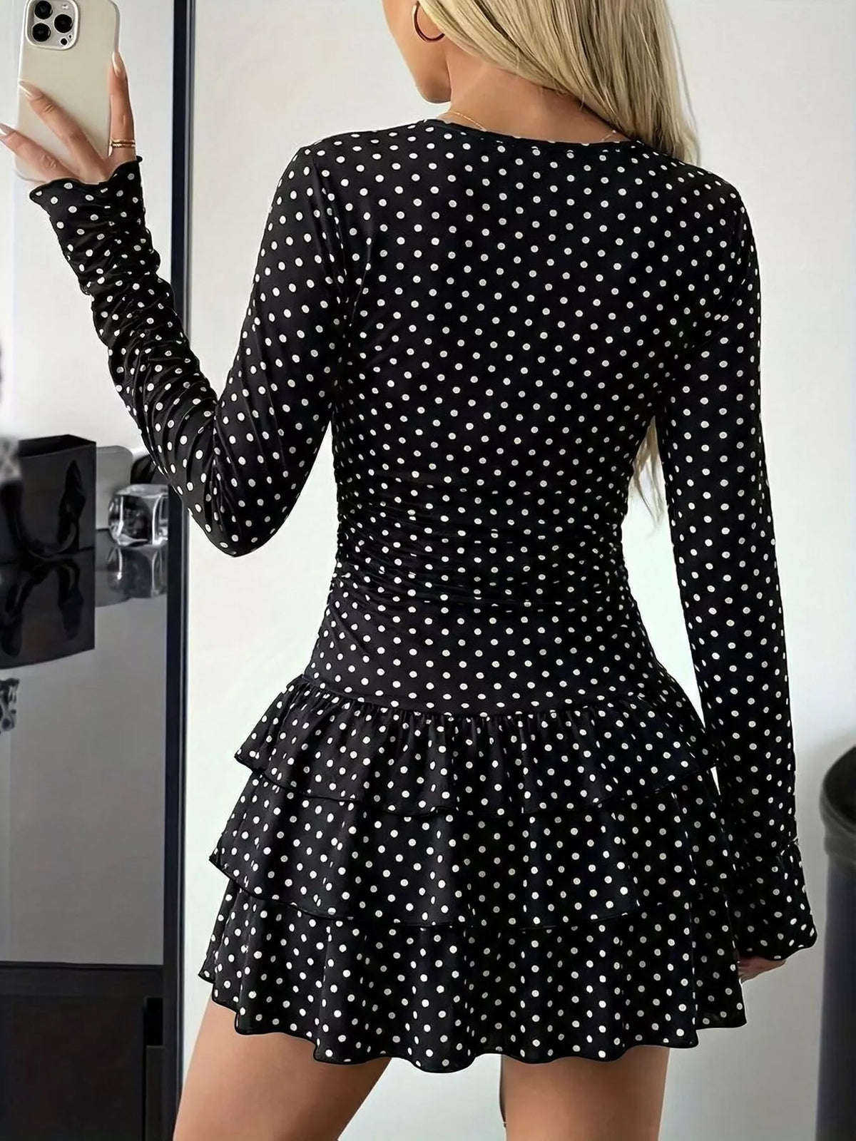Long Sleeve Ruffled Hem Mini Dress - alternate view 4