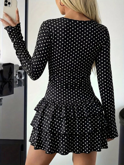 Long Sleeve Ruffled Hem Mini Dress - alternate view 4