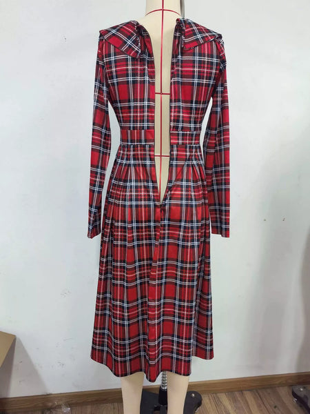 Vintage Plaid Long Sleeve Midi Dress - alternate view 4