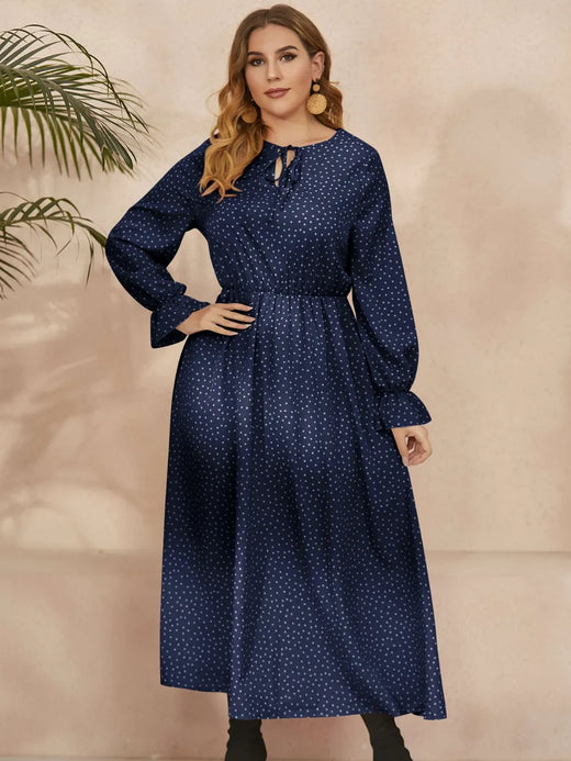 Ruffled Polka Dot Long Sleeve Midi Dress - alternate view 4