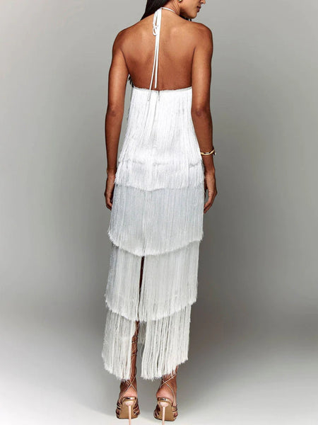 Fringe Halter Neck Sleeveless Maxi Dress - alternate view 9