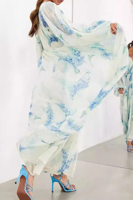 Floral Print Bohemian Maxi Dress with Balloon Sleeves - alternate view 2
