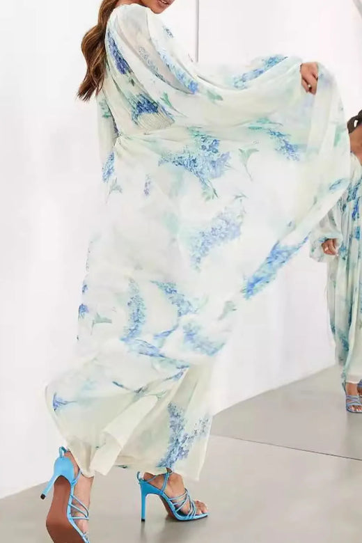 Floral Print Bohemian Maxi Dress with Balloon Sleeves - alternate view 2