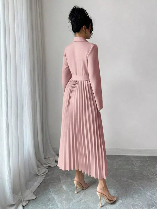 Blazer-Style Pleated Midi Dress - alternate view 2