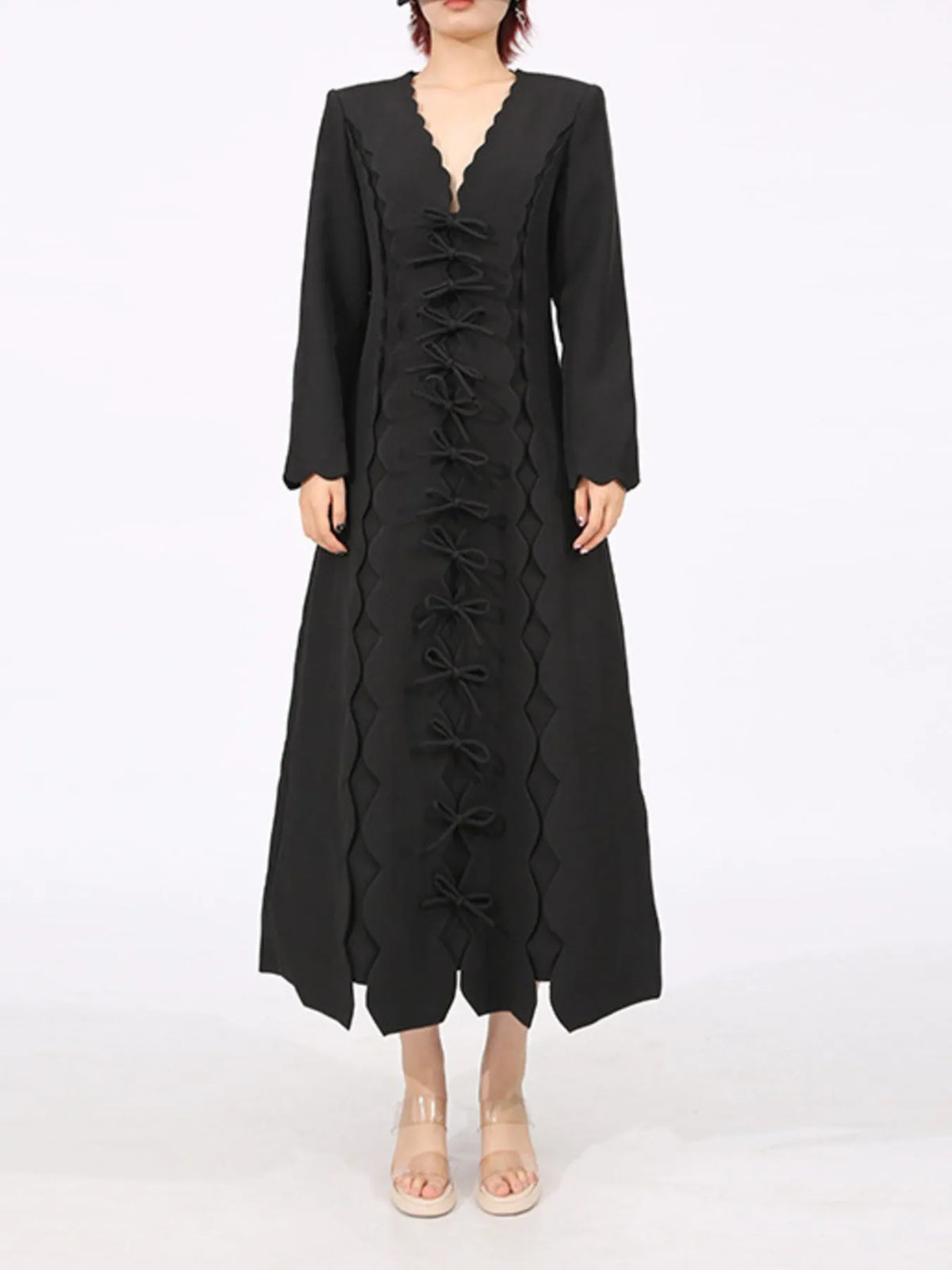 Long Sleeve Bow Front Midi Dress - alternate view 4
