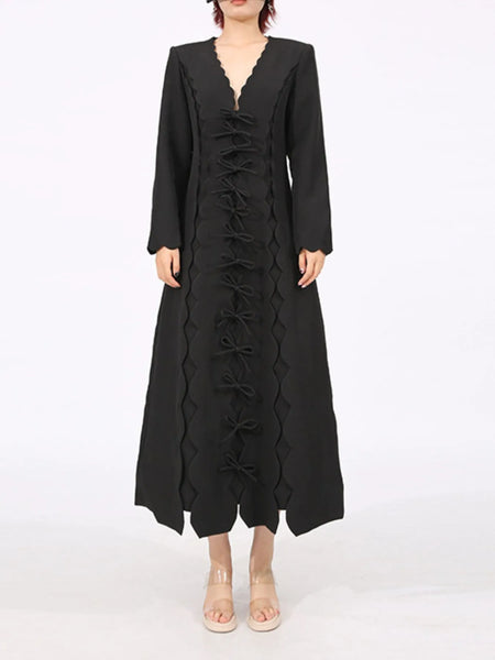 Long Sleeve Bow Front Midi Dress - alternate view 4