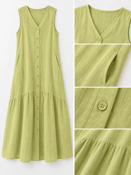 Full Size V-Neck Button Front Sleeveless Midi Dress Plus Size - alternate view 20