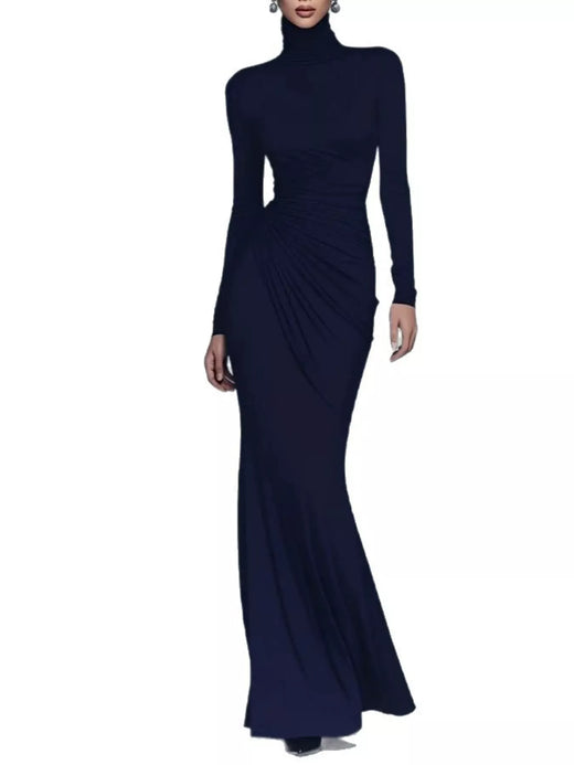 Turtleneck Long-Sleeve Ruched Maxi Dress - alternate view 4