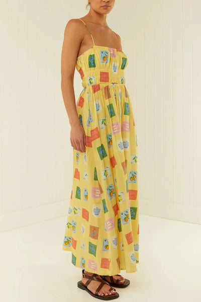 Printed Square Neck Sleeveless Maxi Cami Dress