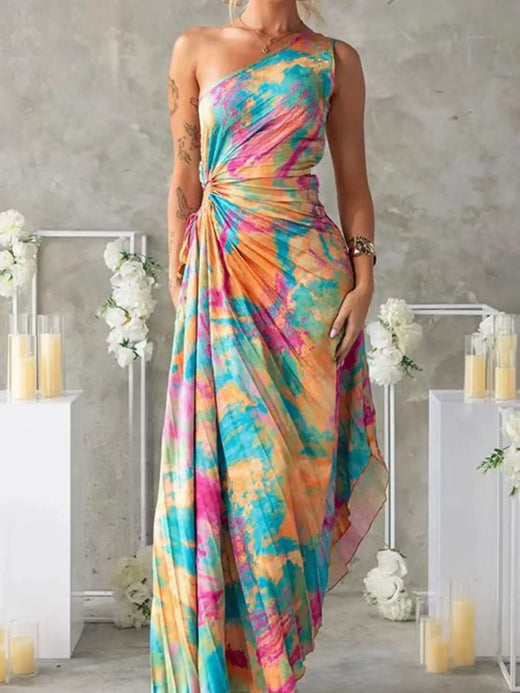 Printed One Shoulder Asymmetrical Maxi Dress - alternate view 5